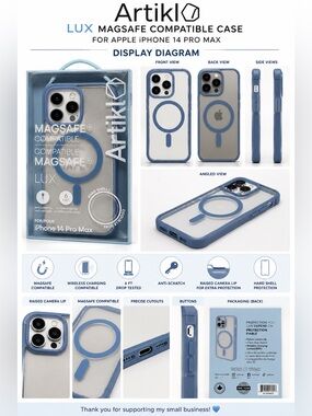Artikl LUX MagSafe Compatible Case for Apple iPhone 14 Pro Max Clear Blue Hard